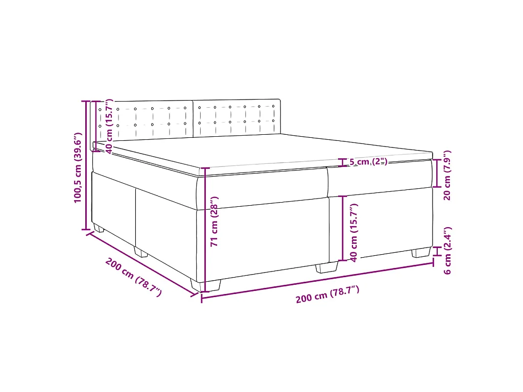 Cama box spring con colchón terciopelo gris claro 200x200 cm