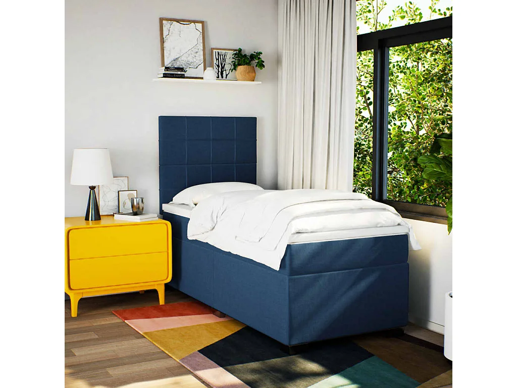 Boxspring met matras stof blauw 90x190 cm