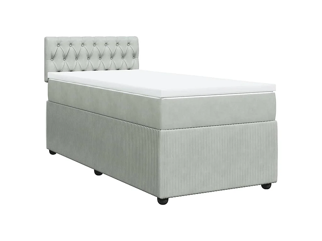 Cama box spring con colchón terciopelo gris claro 100x200 cm
