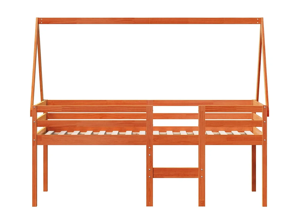 Letto a Soppalco con Tetto Cera 80x200 cm in Legno di Pino