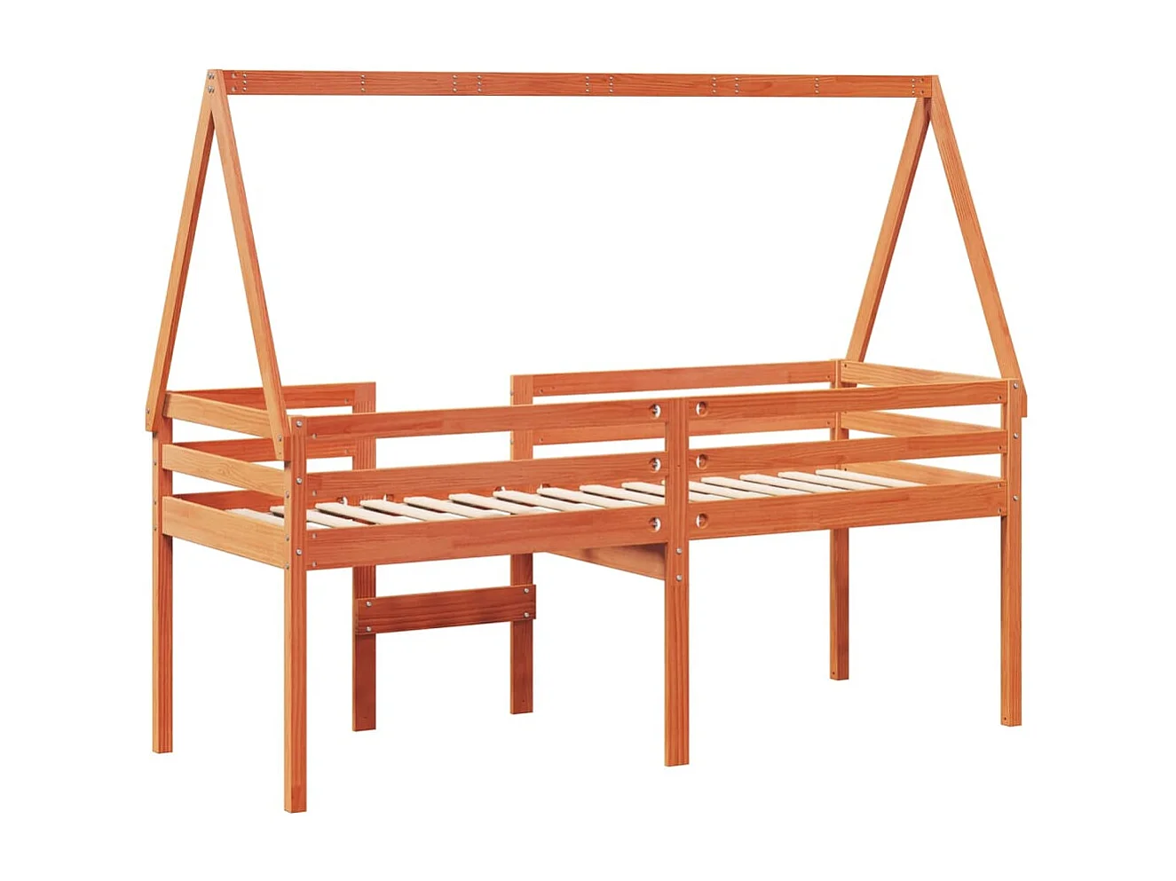 Letto a Soppalco con Tetto Cera 80x200 cm in Legno di Pino