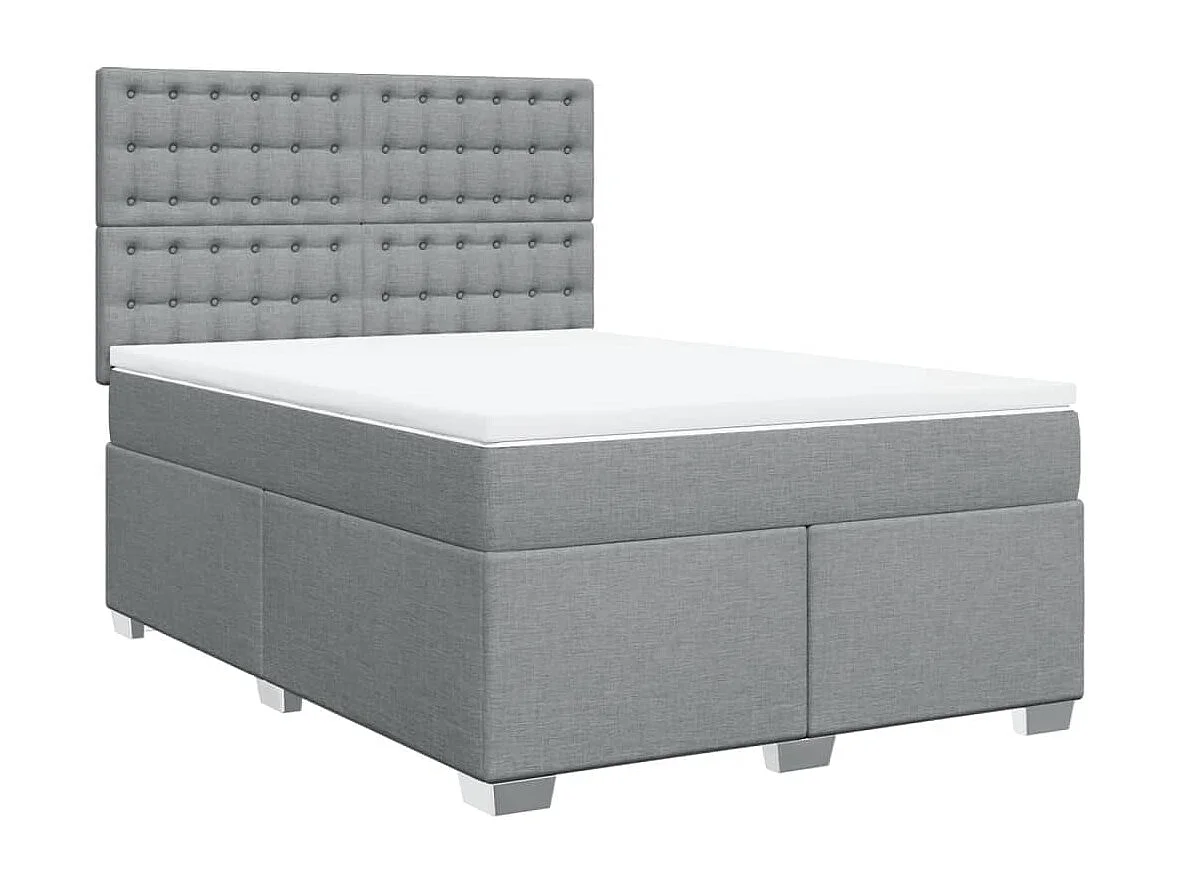 Cama box spring con colchón tela gris claro 140x190 cm