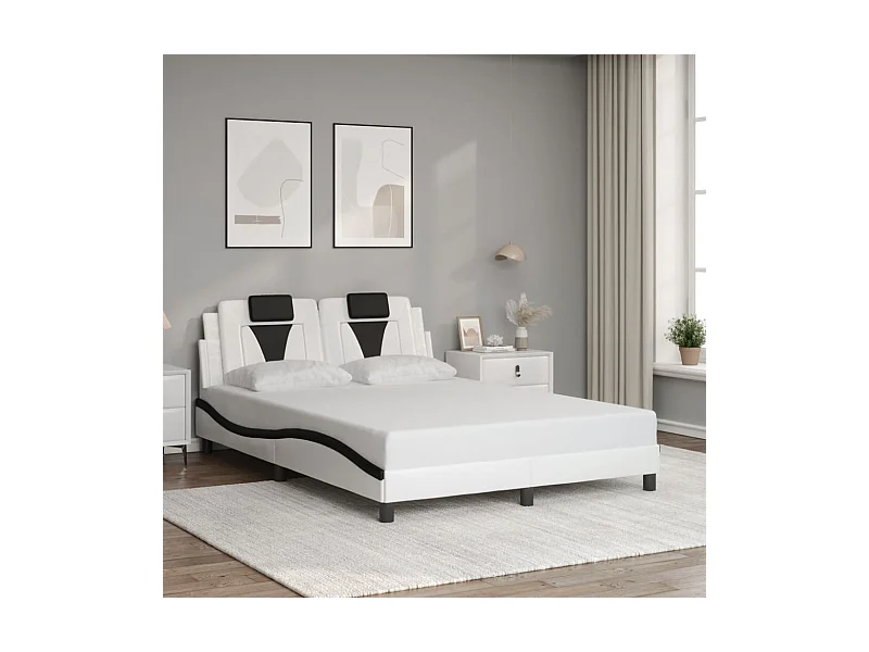 Bedframe "Viana" zonder matras kunstleer wit en zwart 140x190 cm