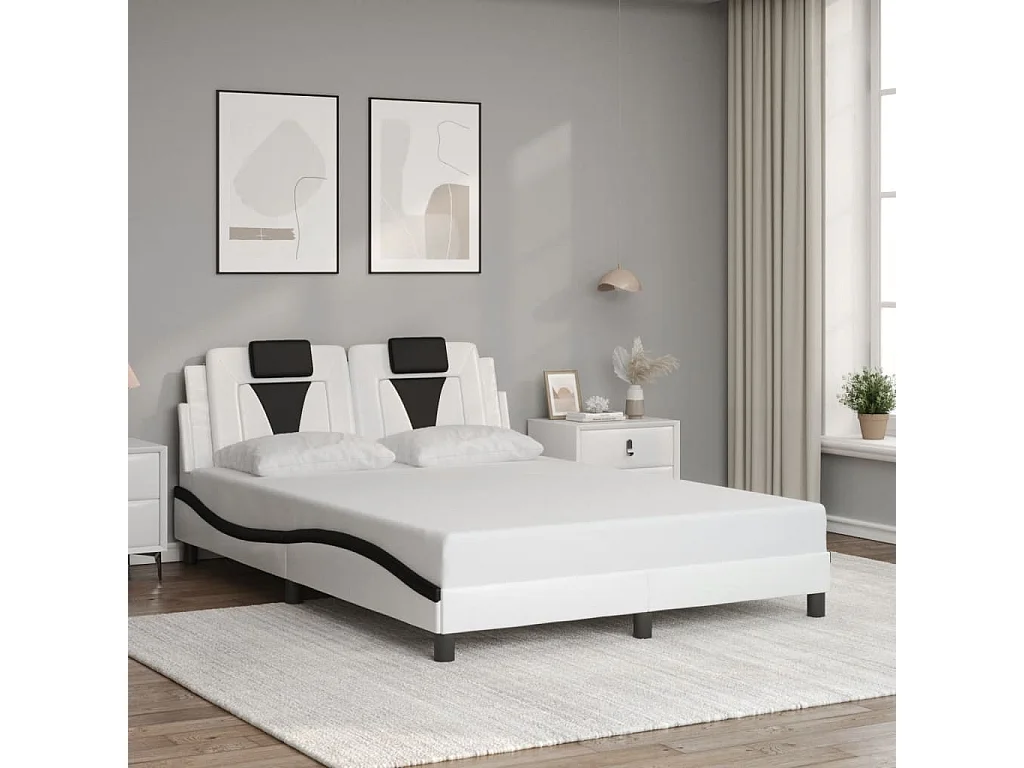 Cadre de lit Viana sans matelas blanc et noir 140x190 cm similicuir