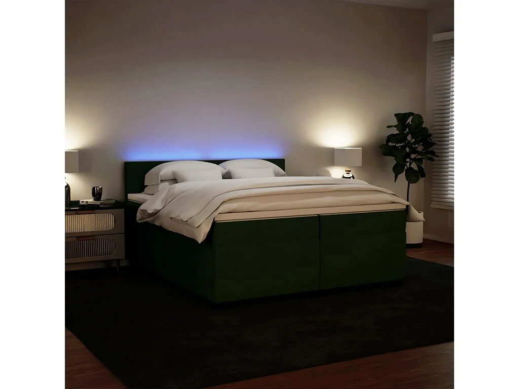 Cama com molas/colchão 200x200 cm veludo verde-escuro