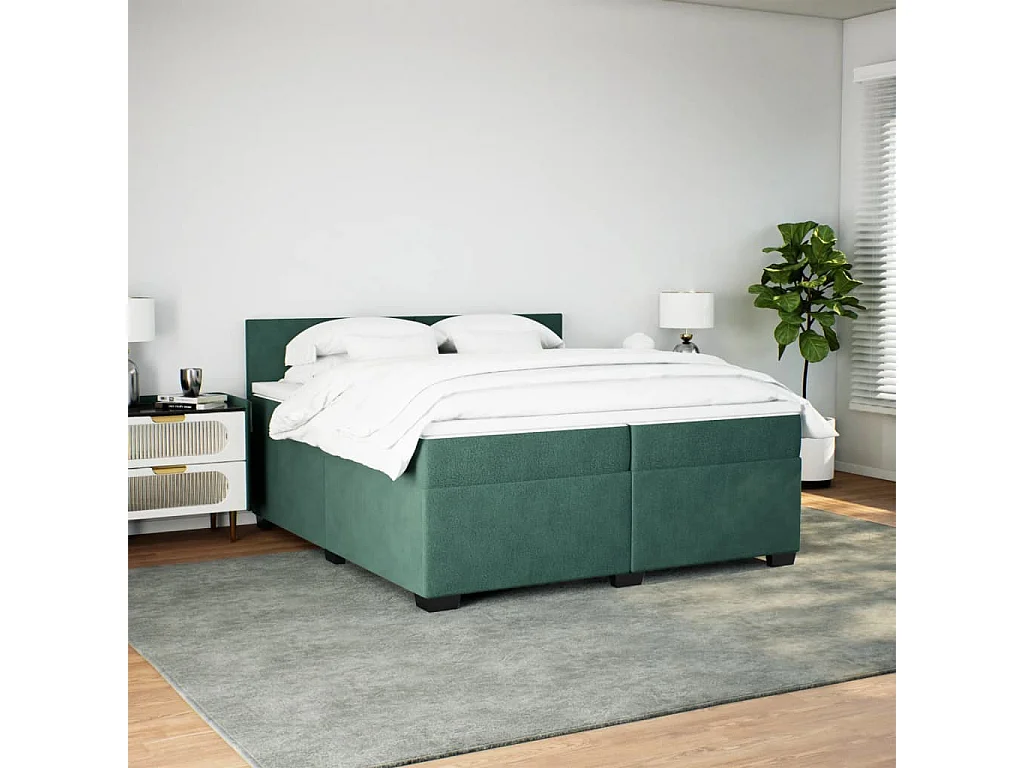 Cama com molas/colchão 200x200 cm veludo verde-escuro
