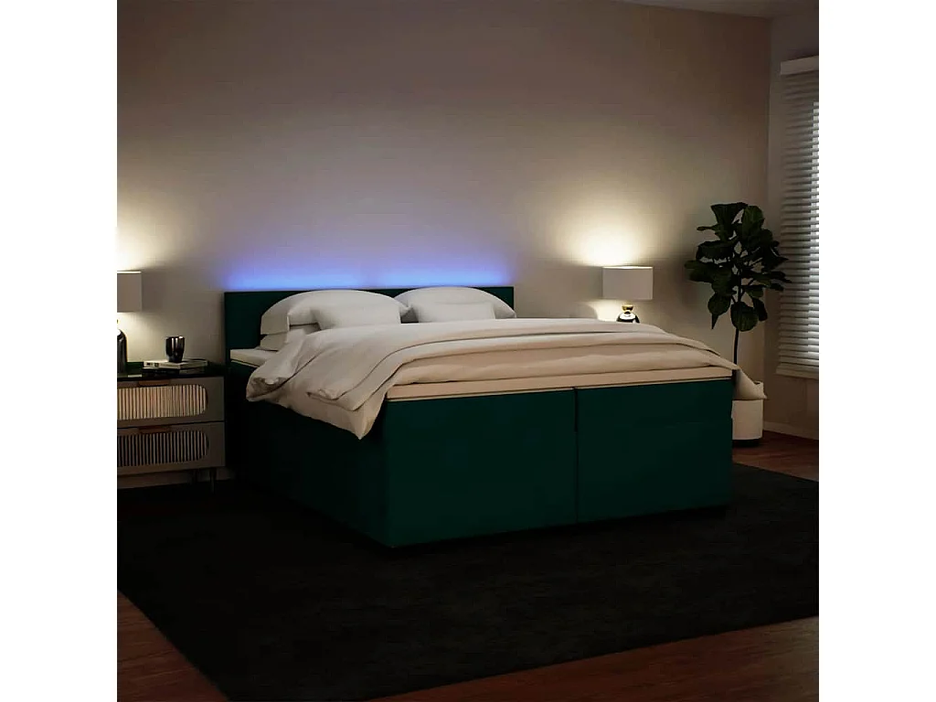 Cama box spring con colchón terciopelo verde oscuro 200x200 cm