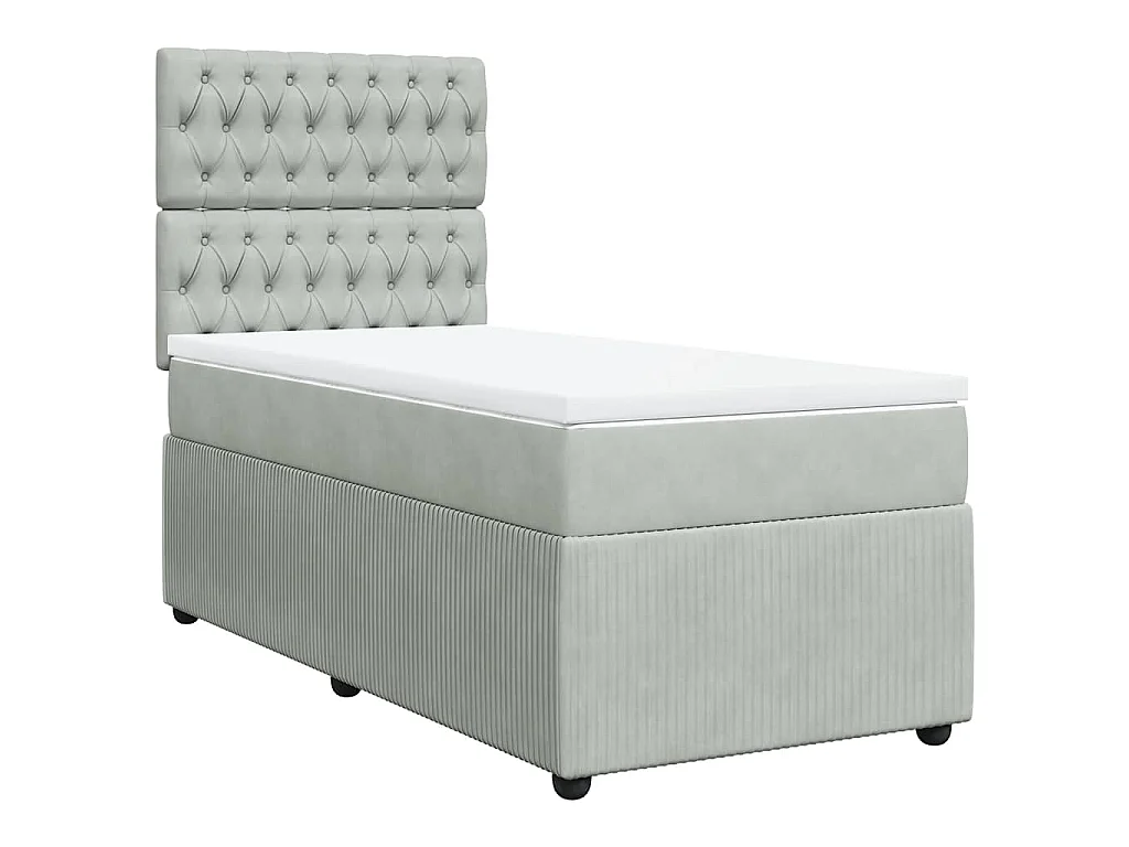 Cama box spring con colchón terciopelo gris claro 100x200 cm