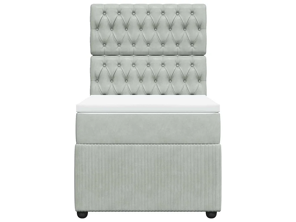 Cama box spring con colchón terciopelo gris claro 100x200 cm