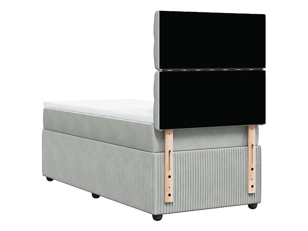Cama box spring con colchón terciopelo gris claro 100x200 cm