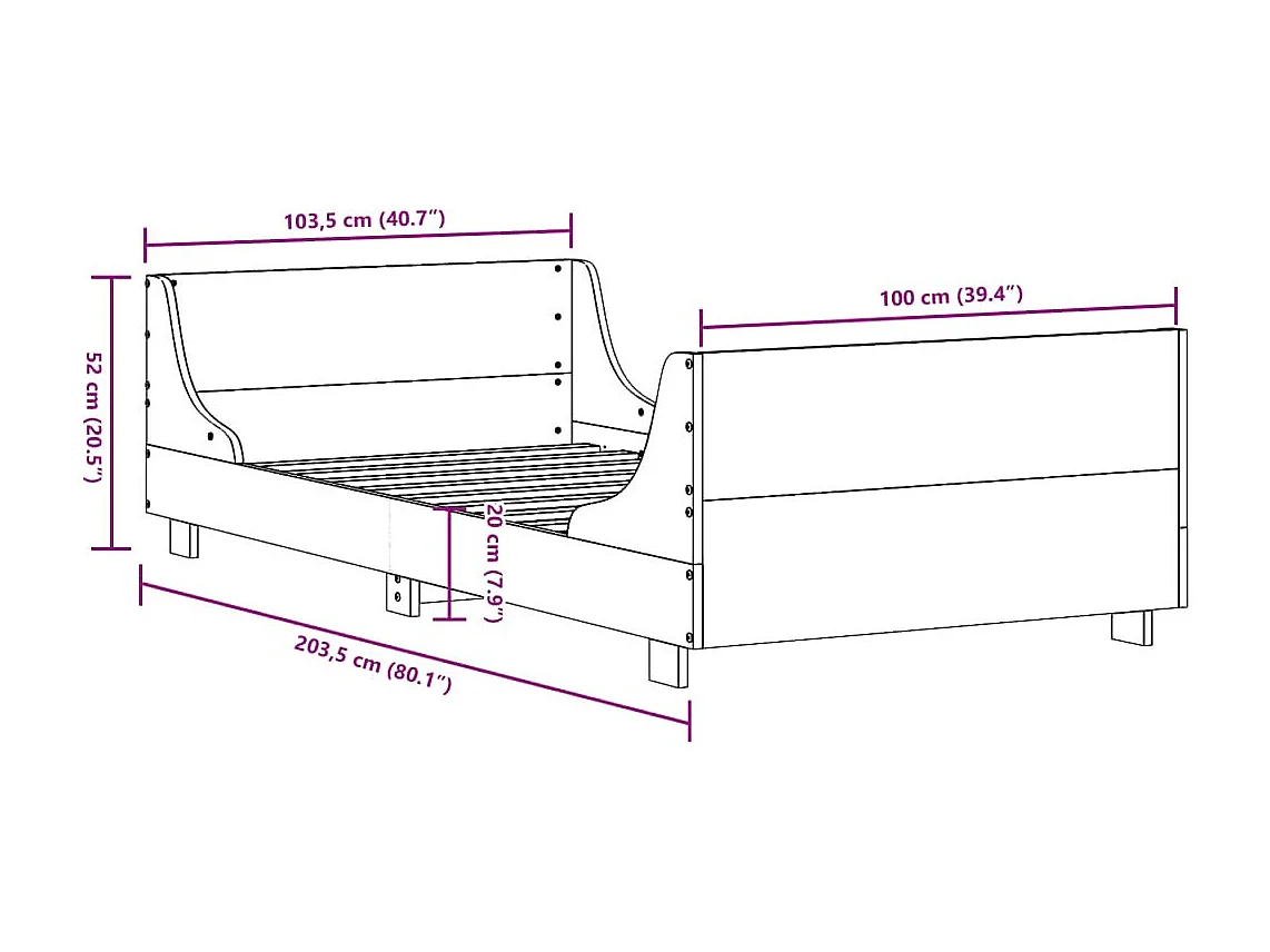 Cadre de lit sans matelas blanc 100x200 cm bois de pin massif