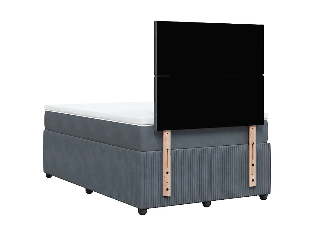 Cama box spring con colchón terciopelo gris oscuro 120x190 cm