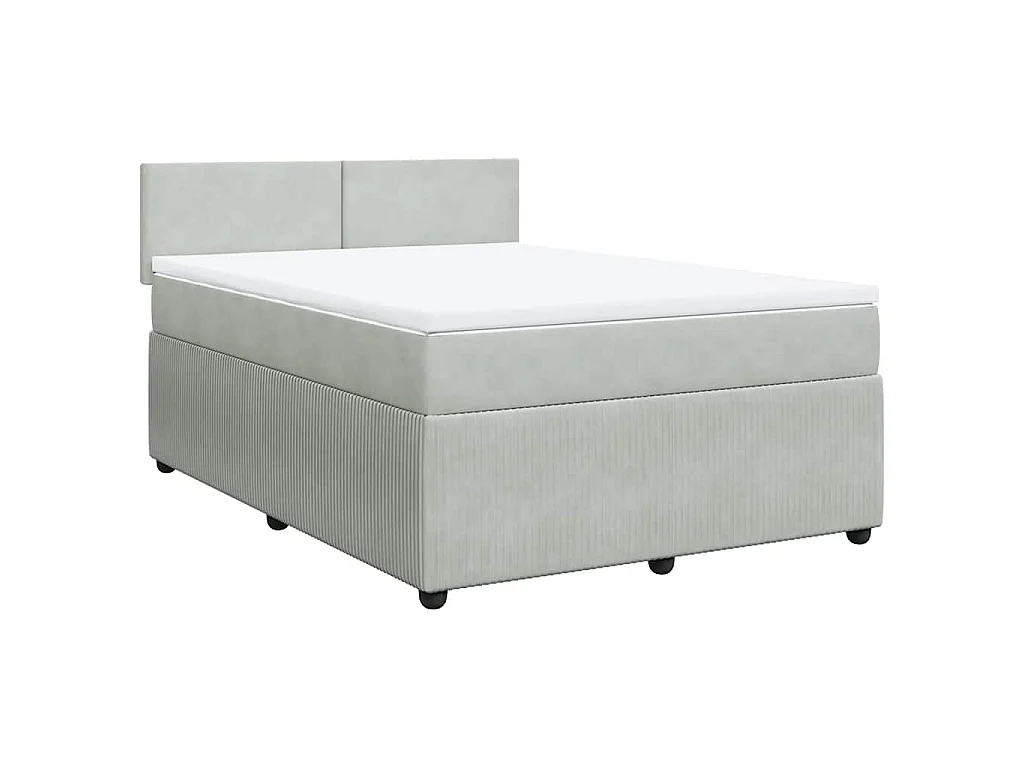 Cama box spring con colchón terciopelo gris claro 140x190 cm