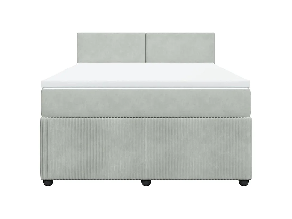 Cama box spring con colchón terciopelo gris claro 140x190 cm