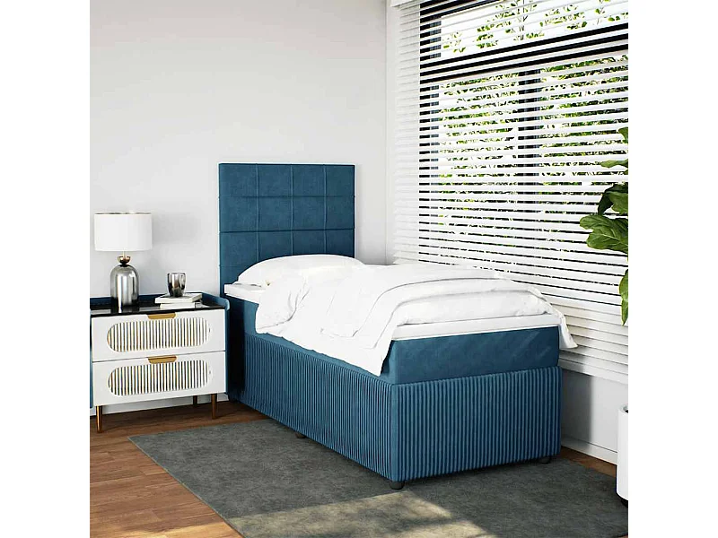 Boxspringbett mit Matratze Blau 90x190 cm Samt