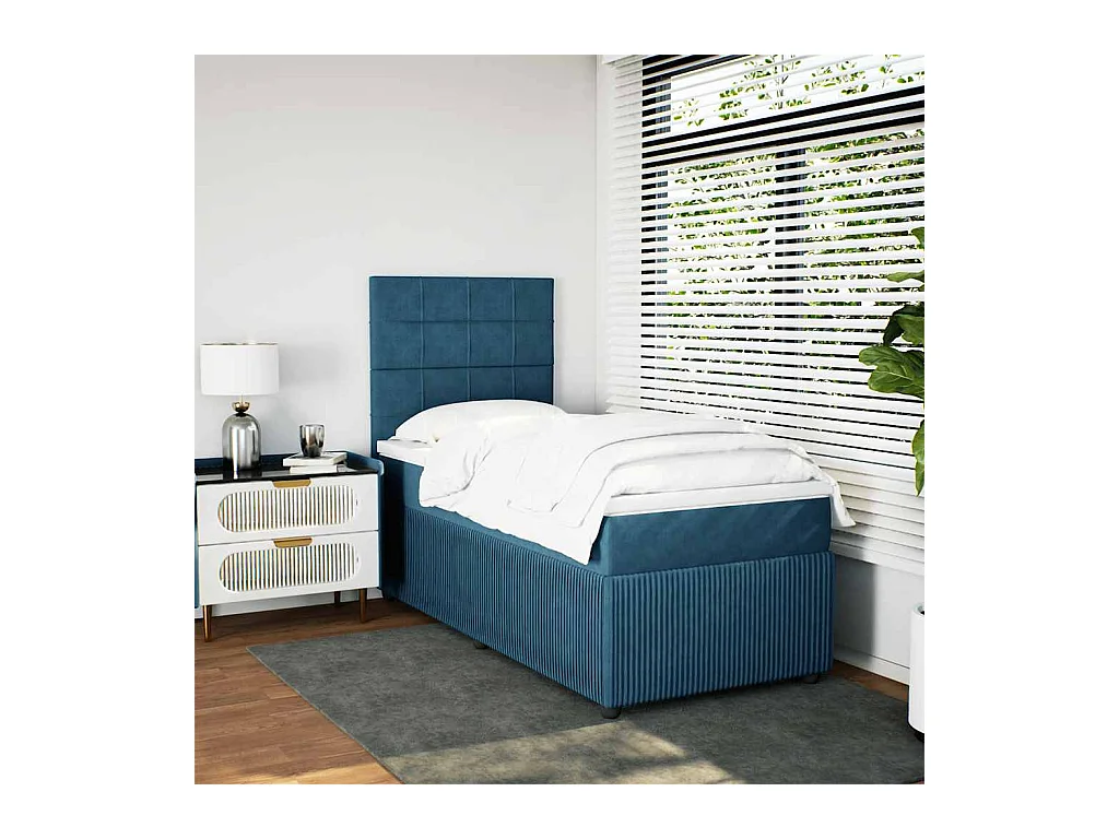 Cama boxspring com colchão 90x190 cm veludo azul