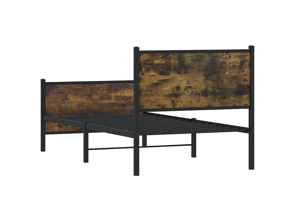 Cadre de lit en métal sans matelas chêne fumé 90x190 cm