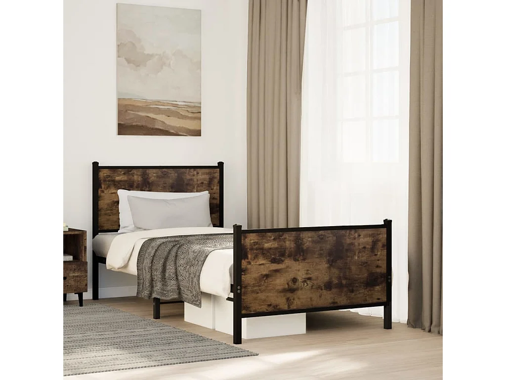 Cadre de lit en métal sans matelas chêne fumé 90x190 cm