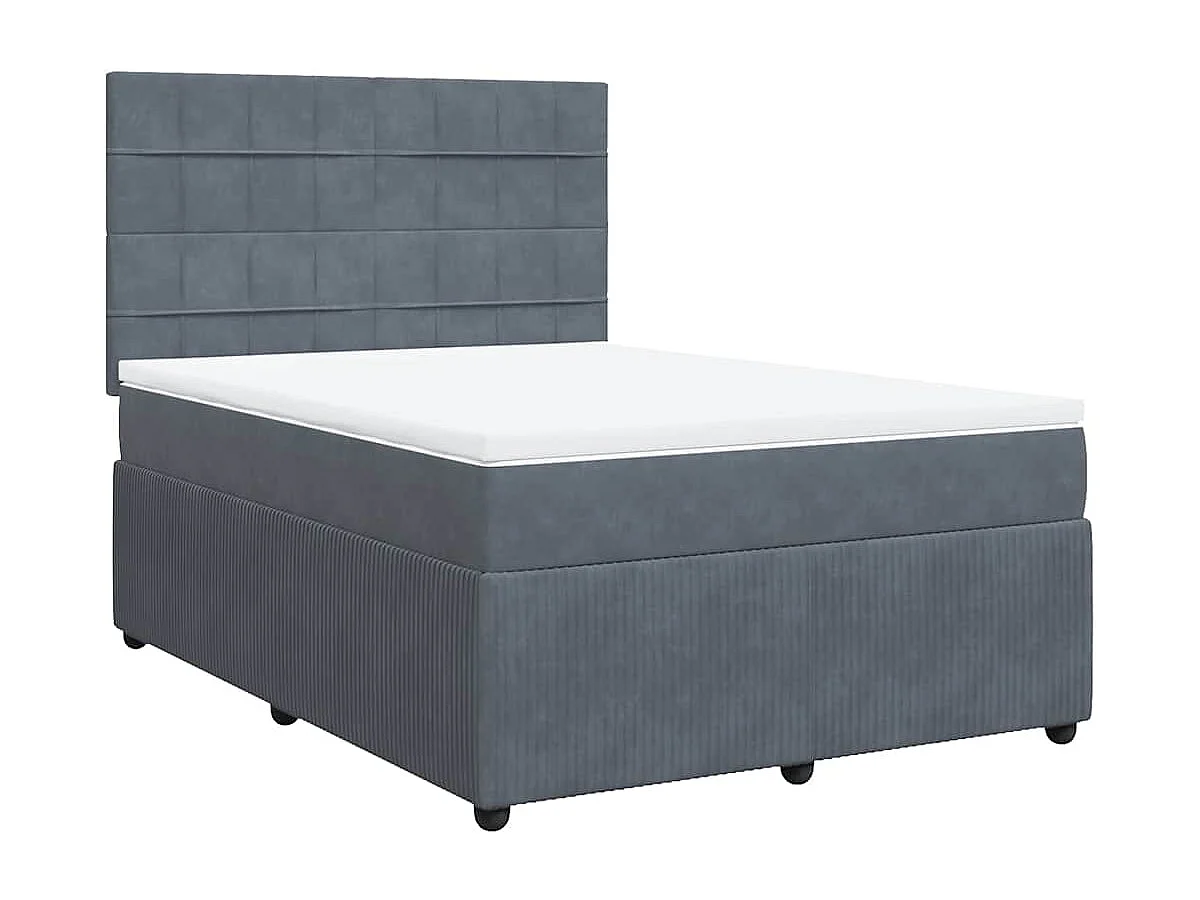 Cama box spring con colchón terciopelo gris oscuro 140x190 cm