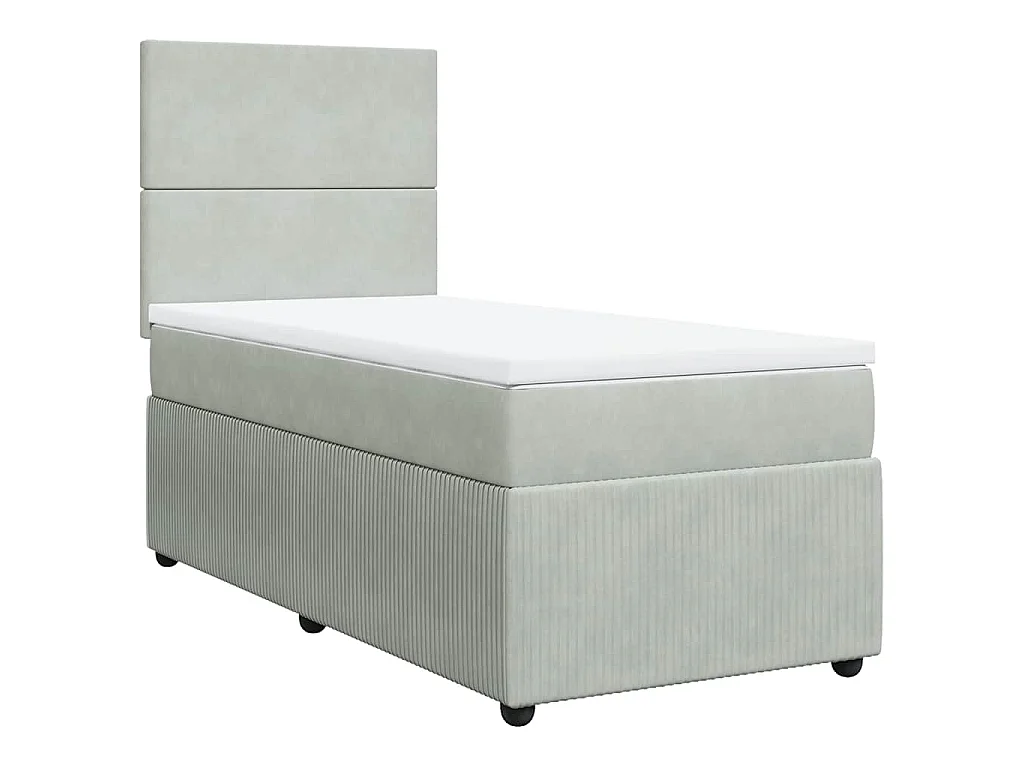 Cama box spring con colchón terciopelo gris claro 90x190 cm