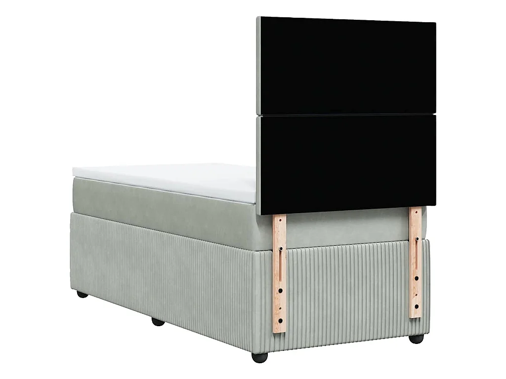 Cama box spring con colchón terciopelo gris claro 90x190 cm