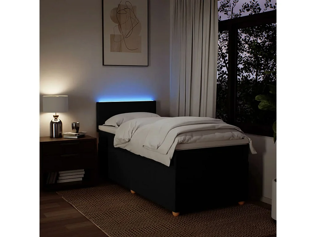 Cama box spring con colchón tela negro 80x200 cm
