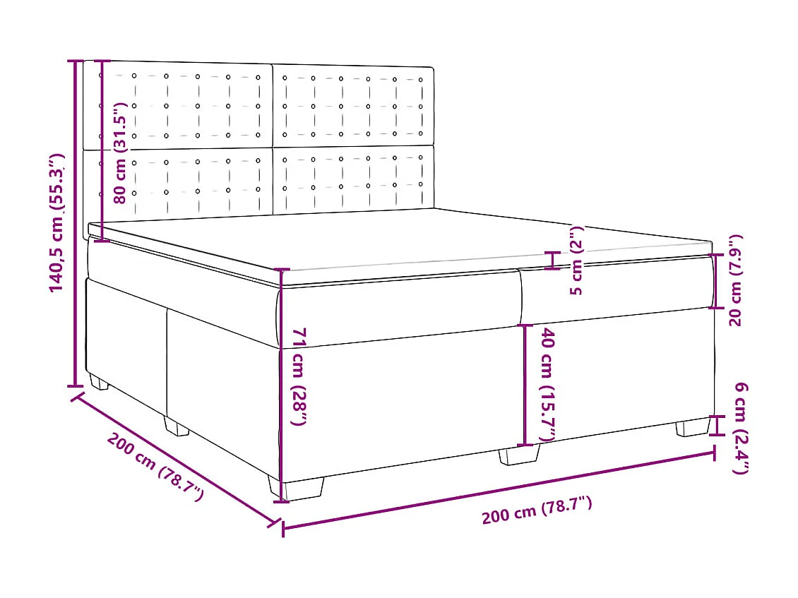 Sommier à lattes de lit avec matelas Rose 200x200 cm Velours