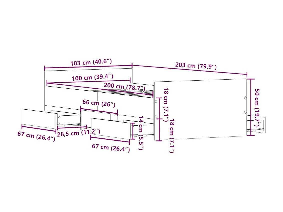 Cadre de lit sans matelas chêne sonoma 100x200 cm