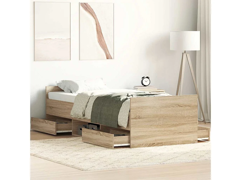 Estructura de cama con cabecero piecero roble Sonoma 100x200 cm