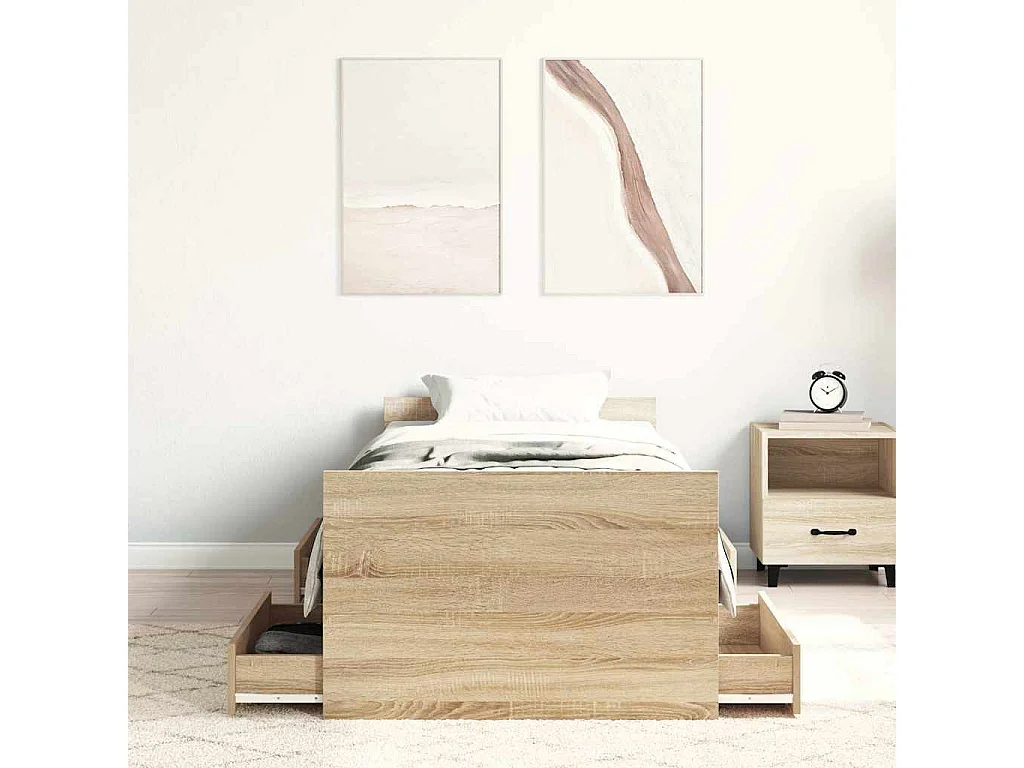Estructura de cama con cabecero piecero roble Sonoma 100x200 cm