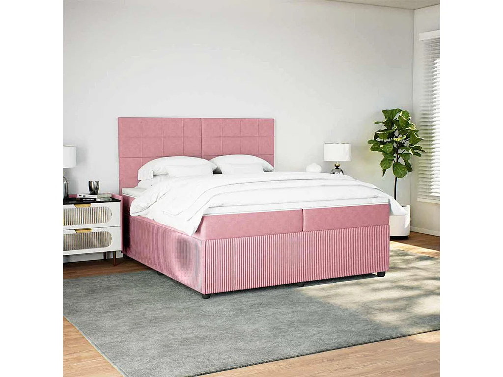 Cama box spring con colchón terciopelo rosa 200x200 cm