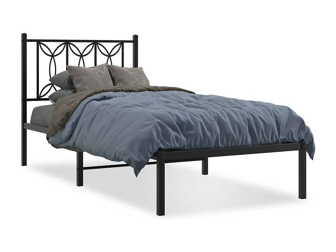Bedframe met hoofdbord metaal zwart 75x190 cm