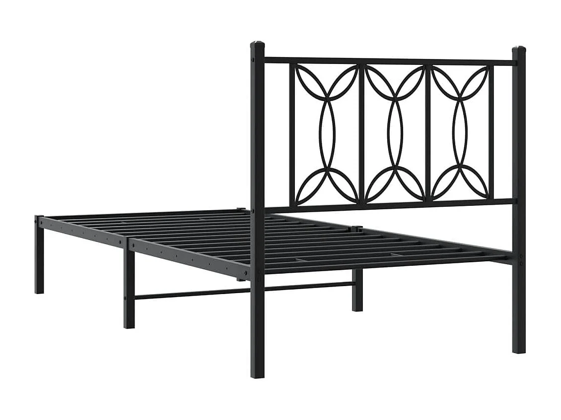 Bedframe met hoofdbord metaal zwart 75x190 cm