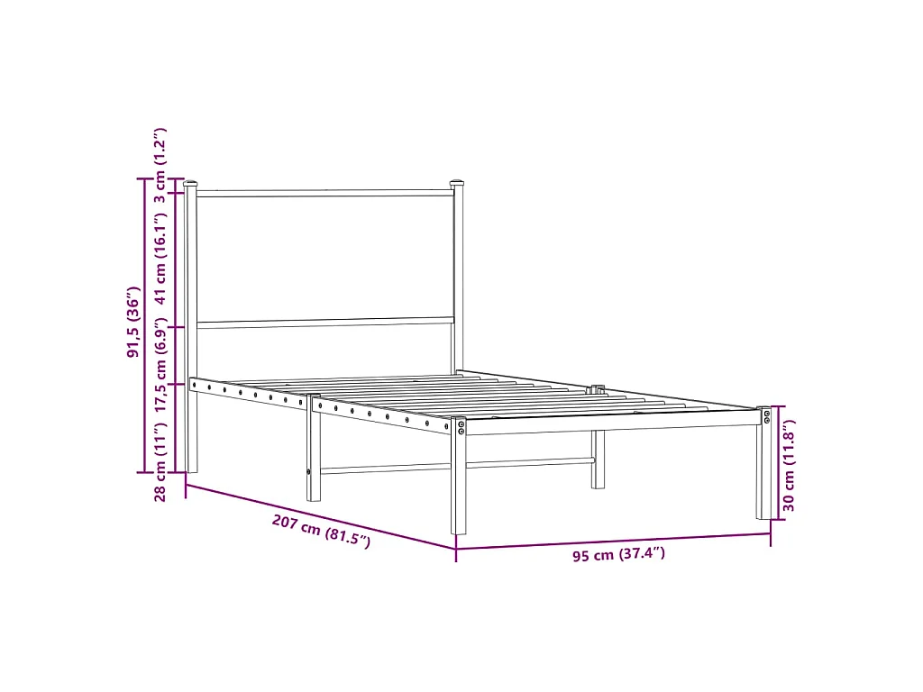 Cadre de lit en métal sans matelas chêne fumé 90x200 cm