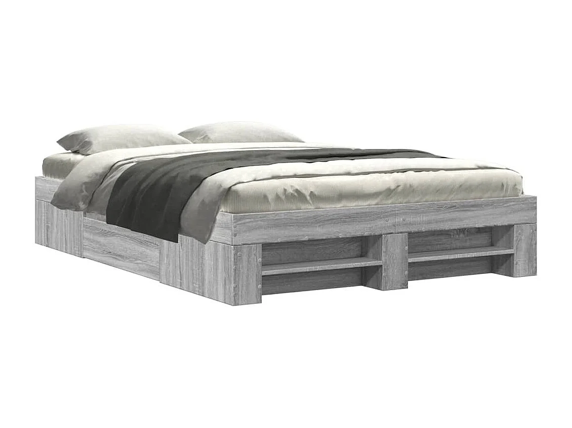 Bedframe bewerkt hout grijs sonoma eikenkleurig 135x190 cm