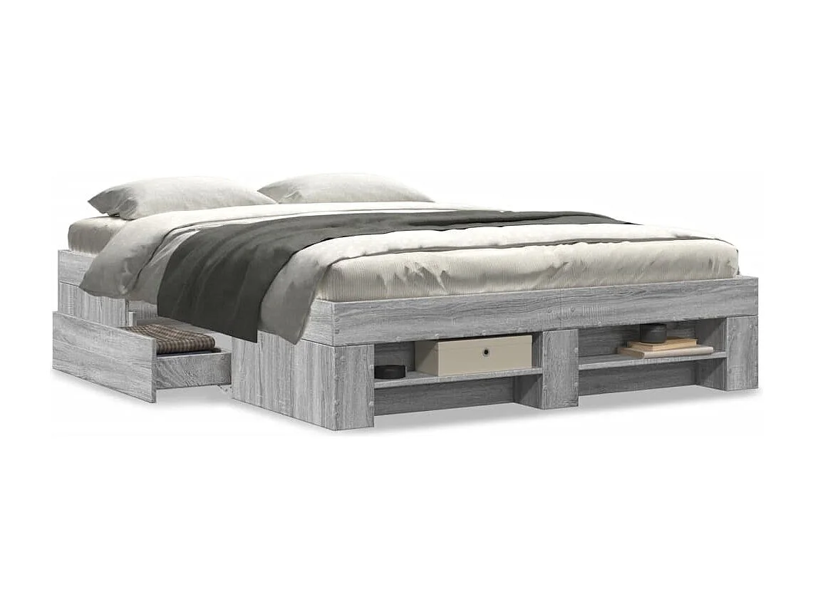 Bedframe bewerkt hout grijs sonoma eikenkleurig 135x190 cm