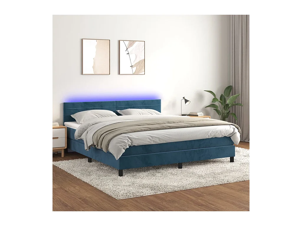 Sommier à lattes de lit avec matelas LED Bleu foncé 180x200 cm