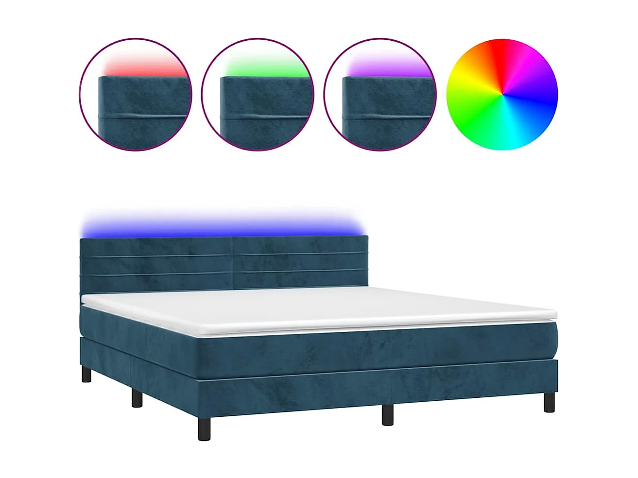 Sommier à lattes de lit avec matelas LED Bleu foncé 180x200 cm