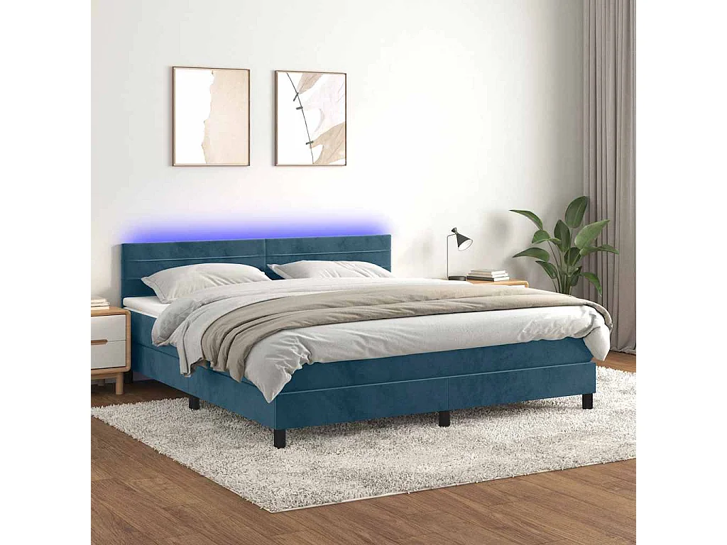 Sommier à lattes de lit avec matelas LED Bleu foncé 180x200 cm