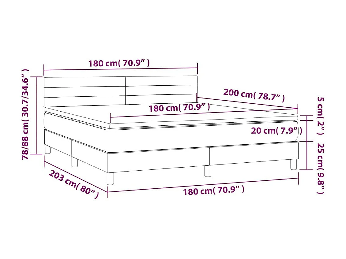 Sommier à lattes de lit avec matelas LED Bleu foncé 180x200 cm