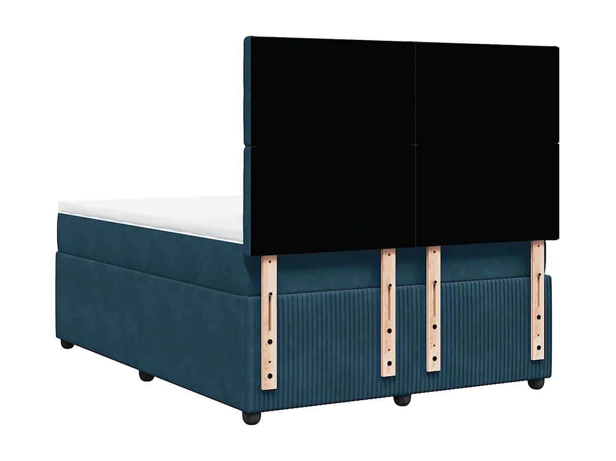 Cama box spring con colchón terciopelo azul oscuro 160x200 cm