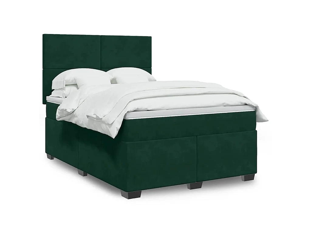 Cama com molas/colchão 160x200 cm veludo verde-escuro