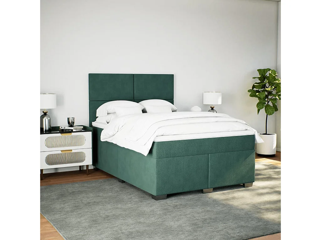 Cama com molas/colchão 160x200 cm veludo verde-escuro