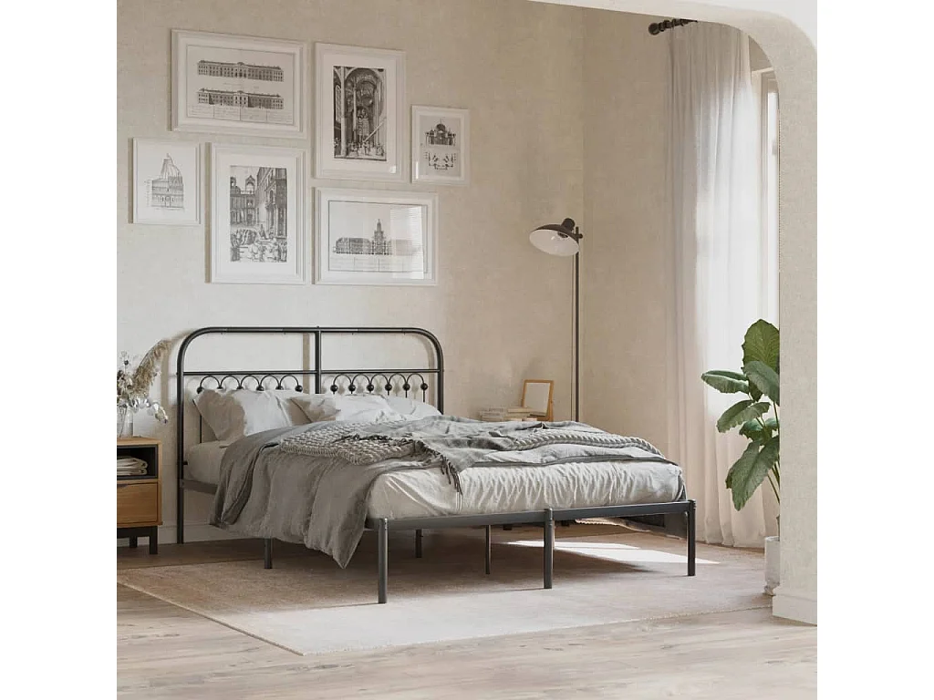 Estrutura de cama com cabeceira 140x190 cm metal preto