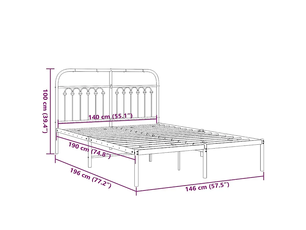 Estrutura de cama com cabeceira 140x190 cm metal preto