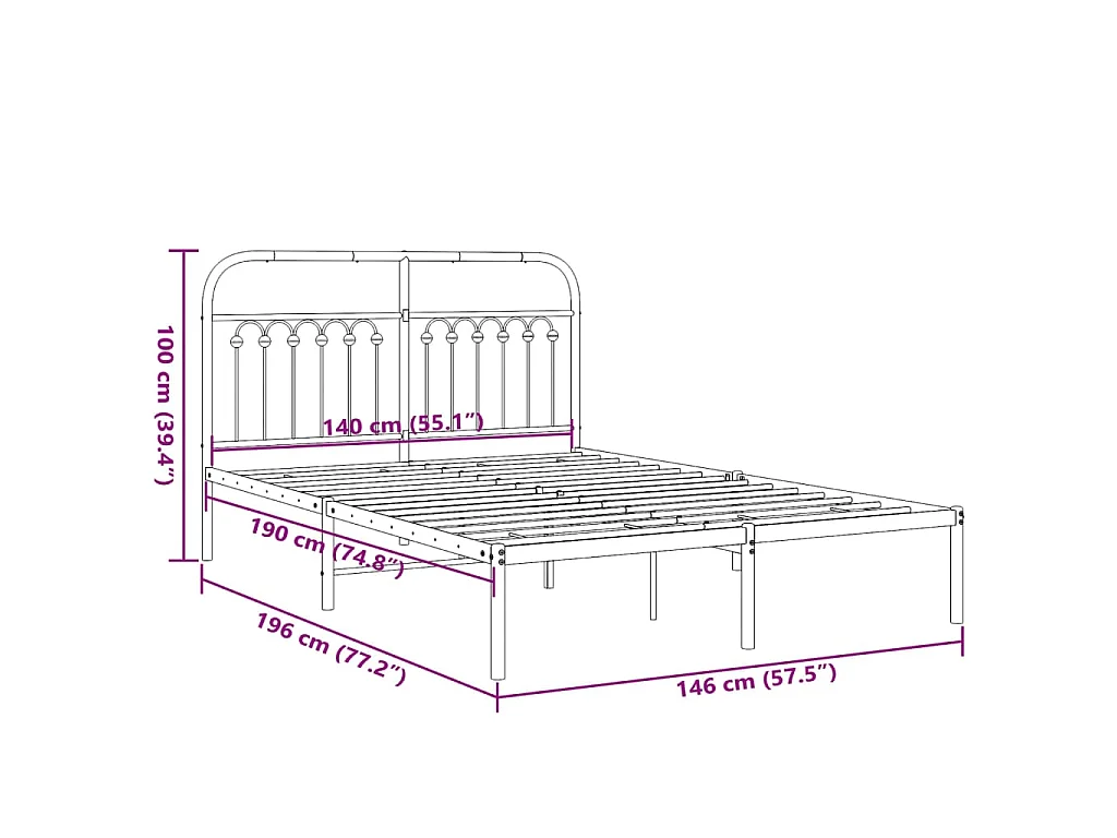 Estrutura de cama com cabeceira 140x190 cm metal preto