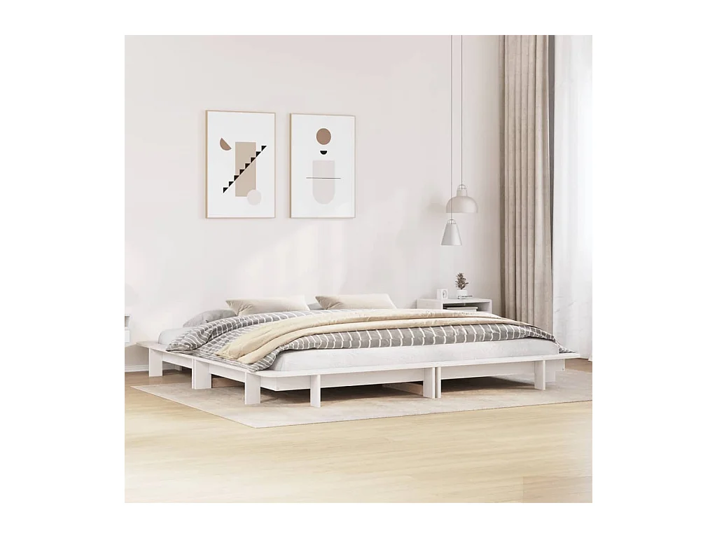 Cadre de lit sans matelas blanc 200x200 cm bois massif de pin