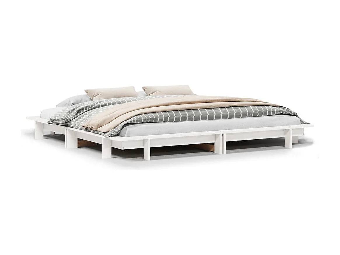 Cama sem colchão 200x200 cm madeira de pinho maciça branco