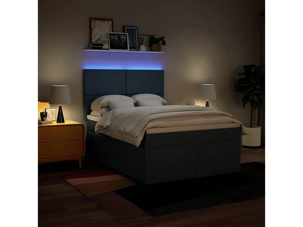 Cama com molas/colchão 140x200 cm tecido azul