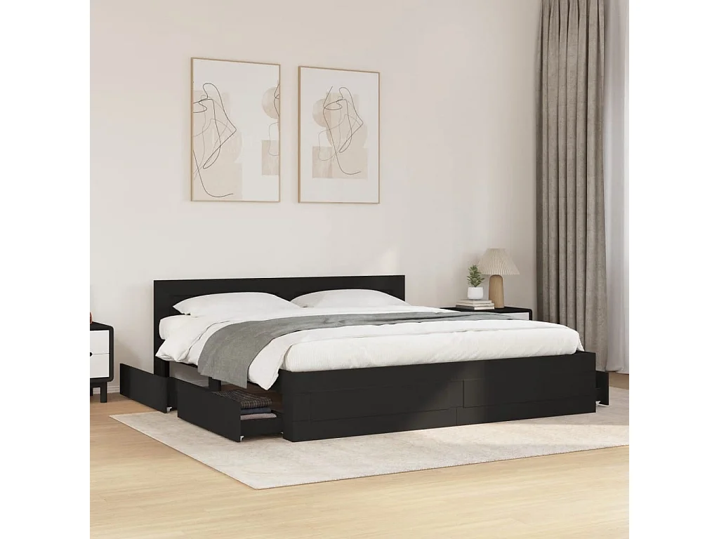 Cadre de lit avec tête de lit sans matelas noir 180x200 cm